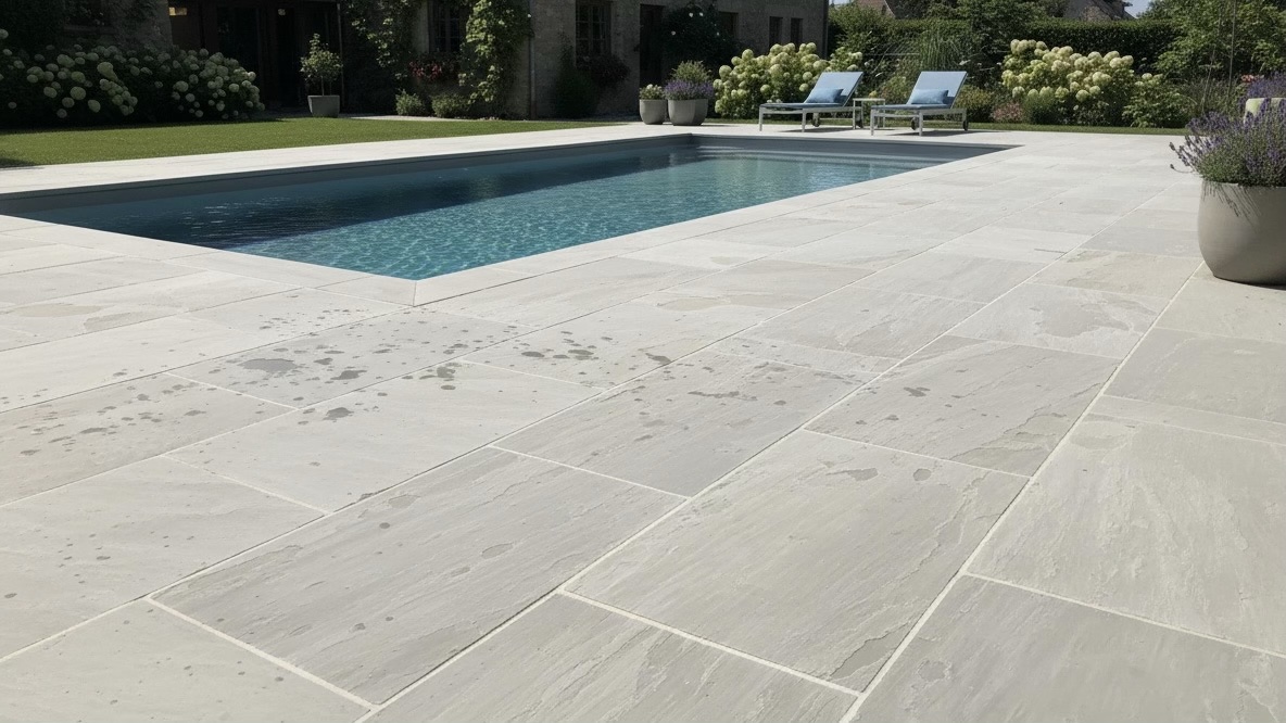 Pískovec kolem bazénu a terasy